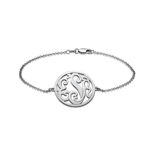 925 Sterling Silver Personalized Circle Monogram Bracelet - onlyone