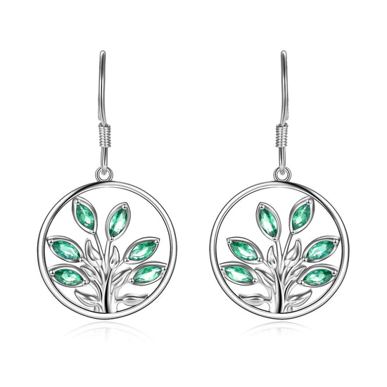925 Sterling Silver Tree Of Life Earrings With Crystal Leaves - onlyone