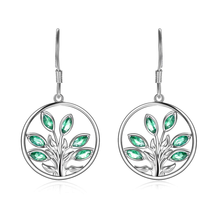 925 Sterling Silver Tree Of Life Earrings With Crystal Leaves - onlyone