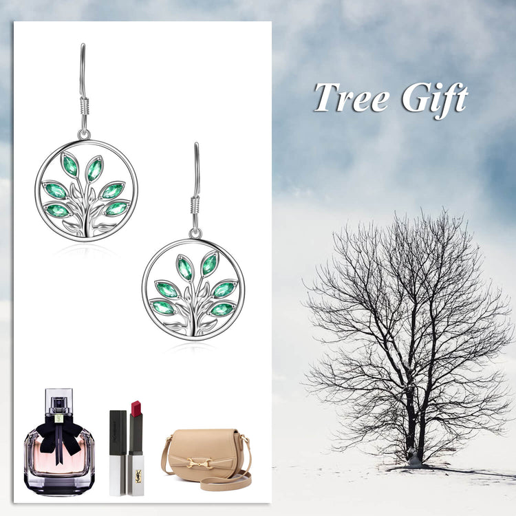 925 Sterling Silver Tree Of Life Earrings With Crystal Leaves - onlyone