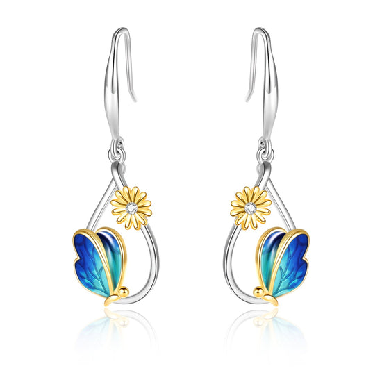 925 Sterling Silver Butterfly And Daisy Stud Earrings - onlyone