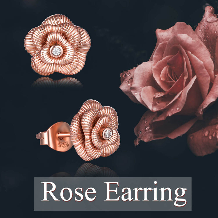 925 Sterling Silver Rose Flower Stud Earrings for Women - onlyone