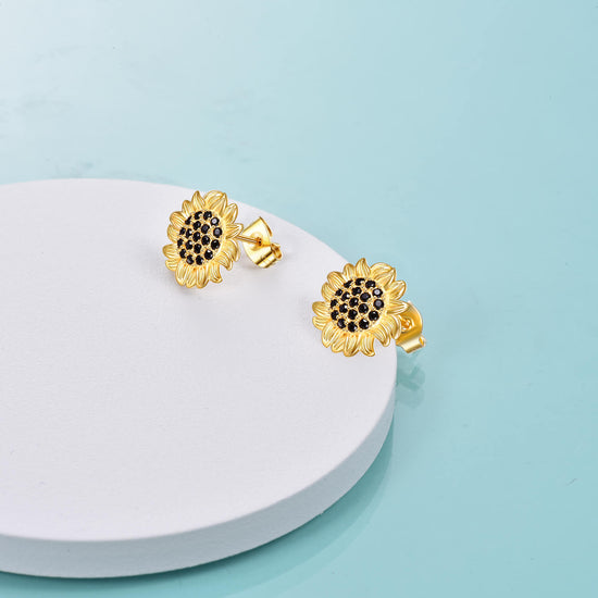 925 Sterling Silver Sunflower Stud Earrings With Zirconia Seed - onlyone