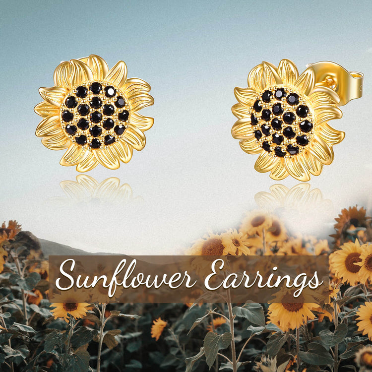 925 Sterling Silver Sunflower Stud Earrings With Zirconia Seed - onlyone