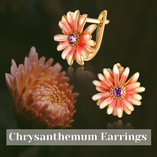 925 Sterling Silver Purple Crystal Chrysanthemum Earrings - onlyone