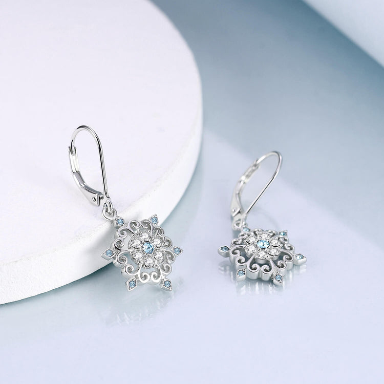 925 Sterling Silver Snowflake Leverback Earrings With Crystal
