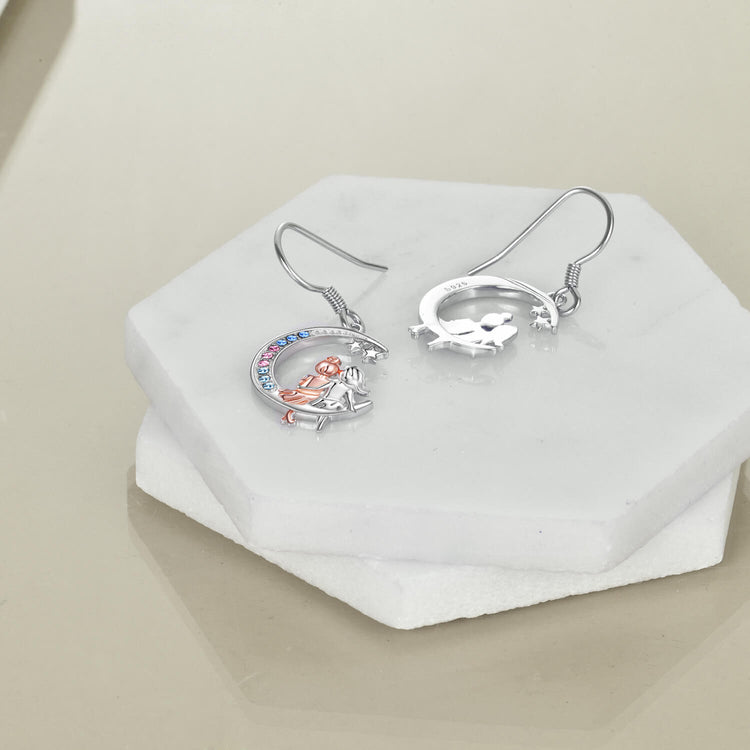 925 Sterling Silver  With Crystal  Dangle Sister Earrings With Crystal