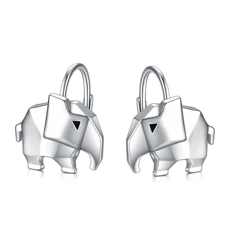 925 Sterling Silver Tiny Geometric 3D Origami Good Luck Wise Elephant Earrings