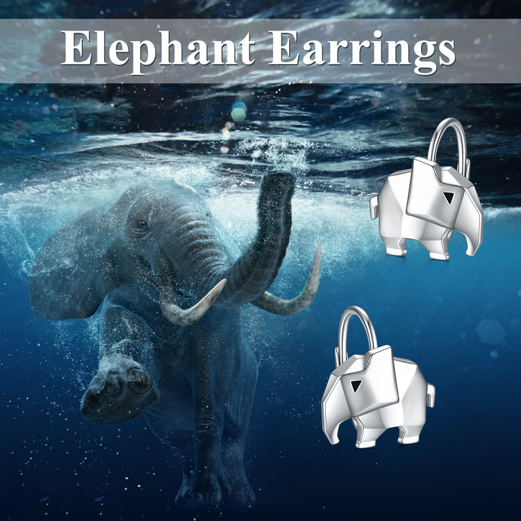 925 Sterling Silver Tiny Geometric 3D Origami Good Luck Wise Elephant Earrings