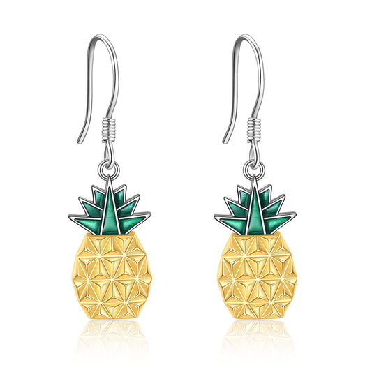 PRAYBIRDS 925 Sterling Silver Dangle Pineapple Earrings And Necklace