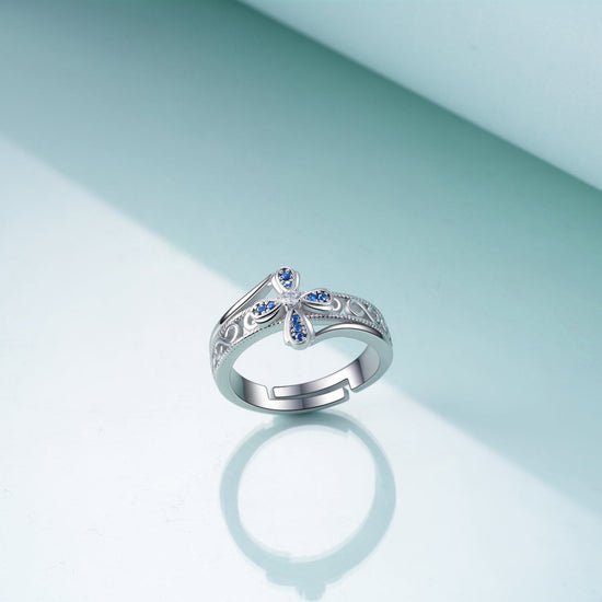 925 Sterling Silver Blue Zirconia Flower Cross Ring Band Ring Vintage Bohemian Celtic Knot Ring - onlyone