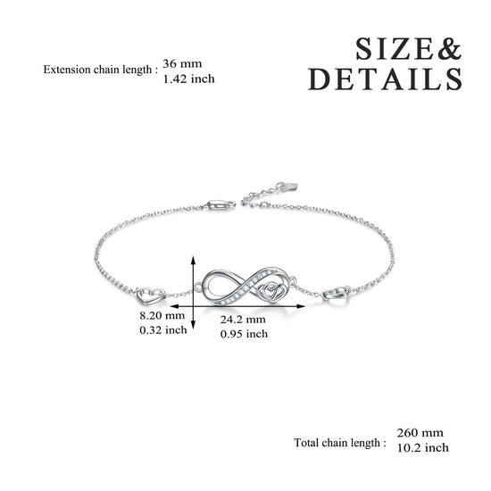 925 Sterling Silver Infinity Heart Anklet - onlyone