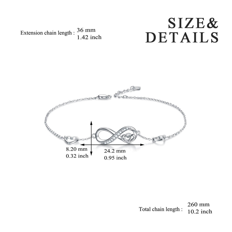 925 Sterling Silver Infinity Heart Anklet - onlyone