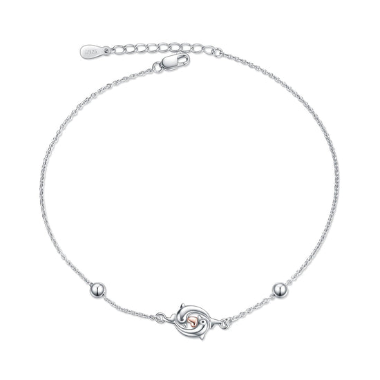 925 Sterling Silver Double Dolphin Anklets Bracelet for Women - onlyone