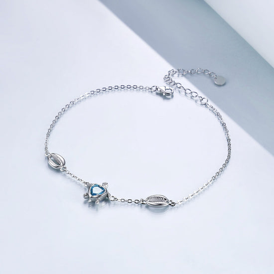 925 Sterling Silver Turtle And Mother Of Pearl Anklet - onlyone