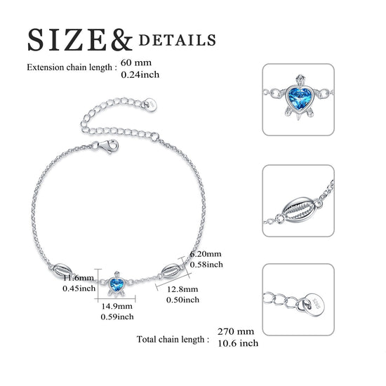 925 Sterling Silver Turtle And Mother Of Pearl Anklet - onlyone