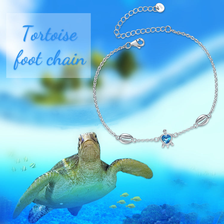 925 Sterling Silver Turtle And Mother Of Pearl Anklet - onlyone