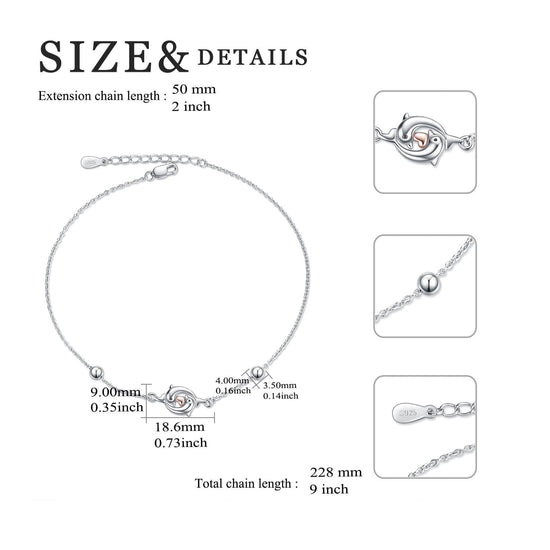 925 Sterling Silver Double Dolphin Anklets Bracelet for Women - onlyone