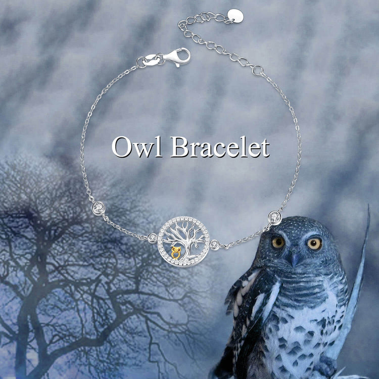 925 Sterling Silver Owl And Tree Of Life Bracelet - onlyone