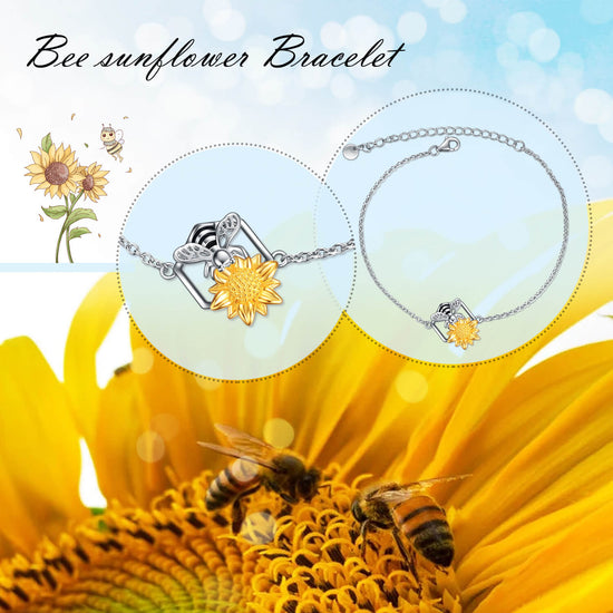 925 Sterling Silver Bee Sunflower Bracelet - onlyone