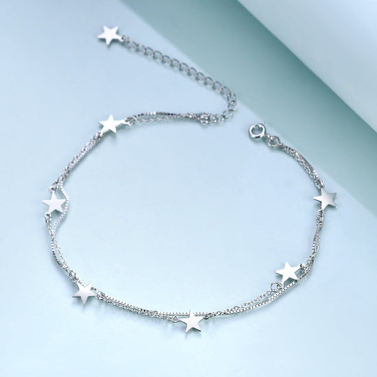 925 Sterling Silver Star Bracelet Double Layer Chain Bracelets - onlyone