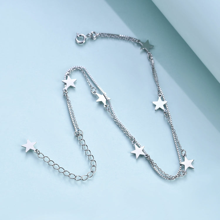 925 Sterling Silver Star Bracelet Double Layer Chain Bracelets - onlyone