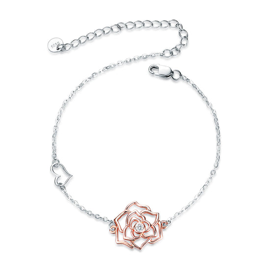 925 Sterling Silver Rose Flower Bracelet - onlyone