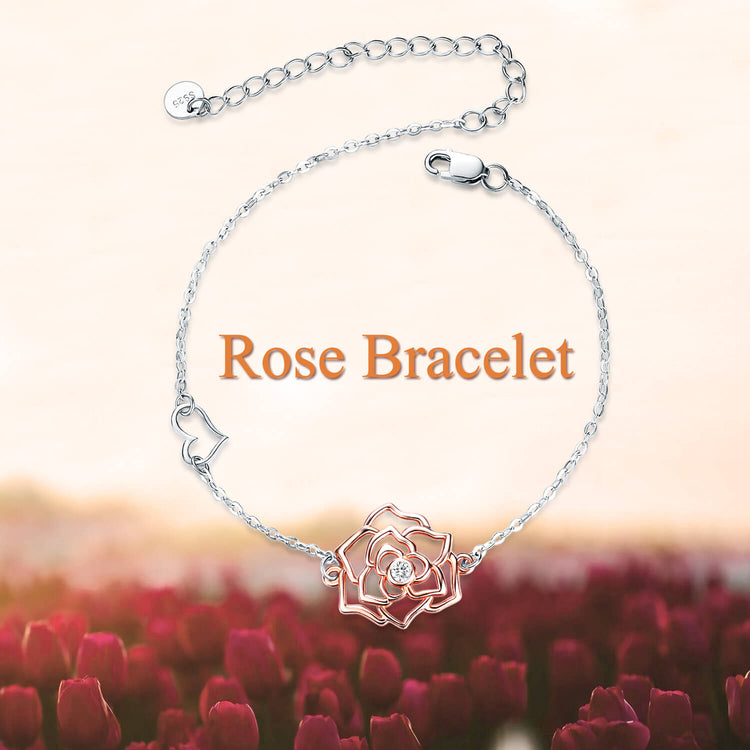 925 Sterling Silver Rose Flower Bracelet - onlyone