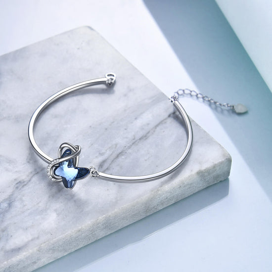 925 Sterling Silver Blue Butterfly Swarovski Crystal Bangle Bracelet Birthday Gift for Women Girls - onlyone