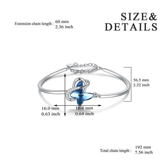 925 Sterling Silver Blue Butterfly Swarovski Crystal Bangle Bracelet Birthday Gift for Women Girls - onlyone