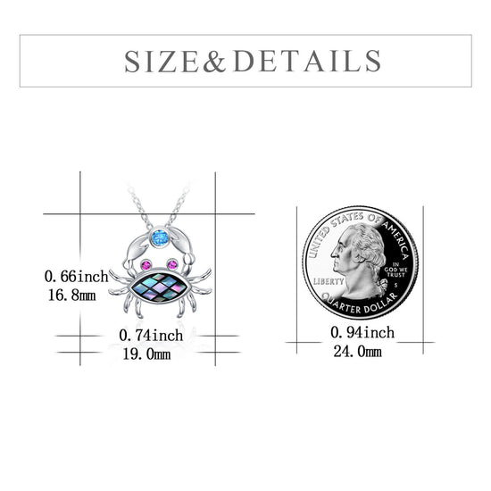 925 Sterling Silver Small Crab Necklace Abalone Shell Sea Jewelry - onlyone