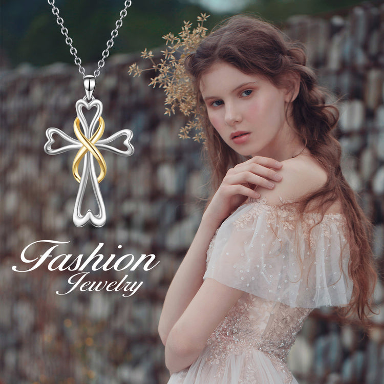 925 Sterling Silver Cross pendant Necklace Infinity Heart Cross Necklace For Women - onlyone