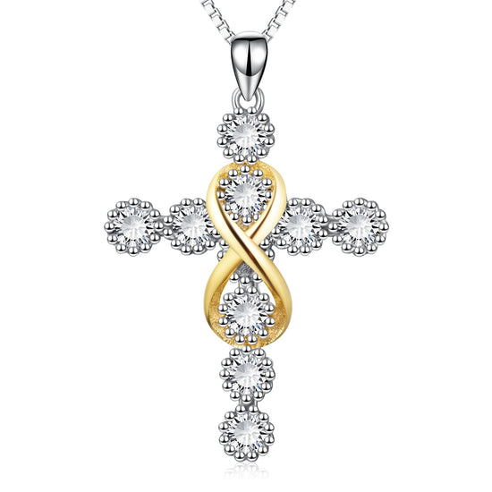 925 Sterling Silver Infinity Cross Pendant Necklace Cubic Zirconia Fine Jewelry Cross Necklace For Women - onlyone