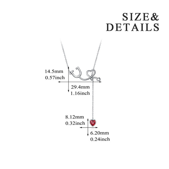 925 Sterling Silver Stethoscope Necklace Y Lariat Necklace for Nurse - onlyone