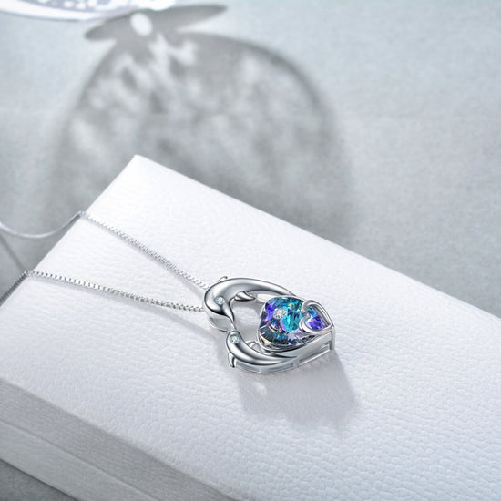 925 Sterling Silver Crystal Heart-Dolphin Necklace - onlyone