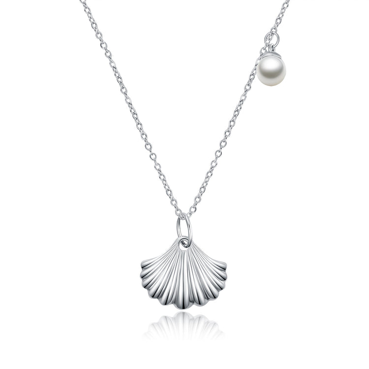 925 Sterling Silver Shell And Pearl Necklace - onlyone