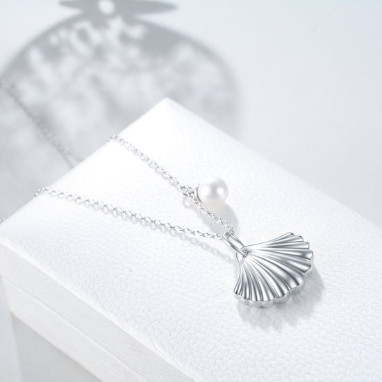 925 Sterling Silver Shell And Pearl Necklace - onlyone