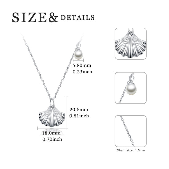 925 Sterling Silver Shell And Pearl Necklace - onlyone