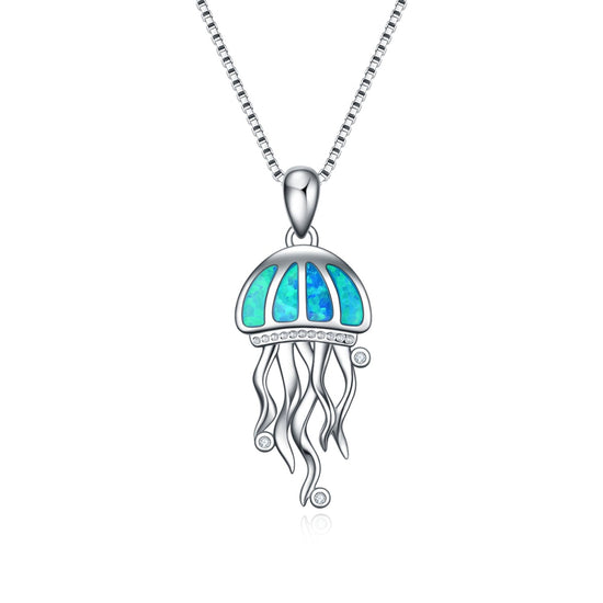 925 Sterling Silver Opal Jellyfish Necklace - onlyone