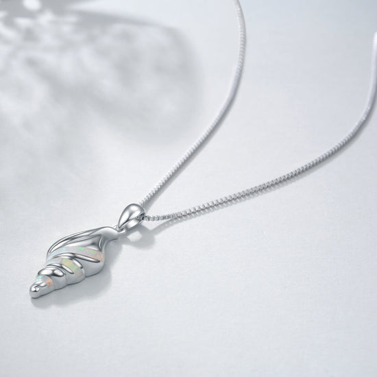 925 Sterling Silver Opal Conch Shell Necklace - onlyone