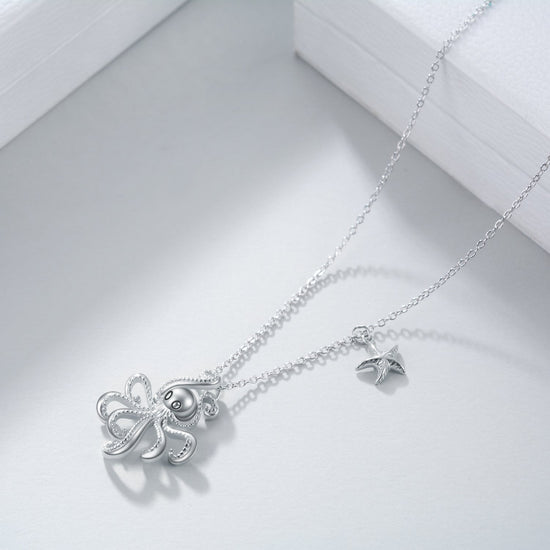 925 Sterling Silver Octopus And Starfish Necklace - onlyone