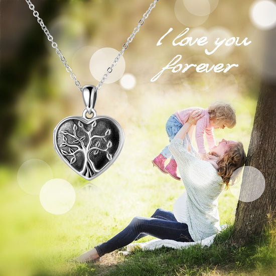 925 Sterling Silver Heart Tree Photo Locket Necklaces - onlyone