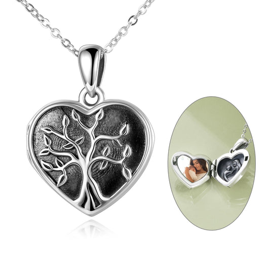 925 Sterling Silver Heart Tree Photo Locket Necklaces - onlyone