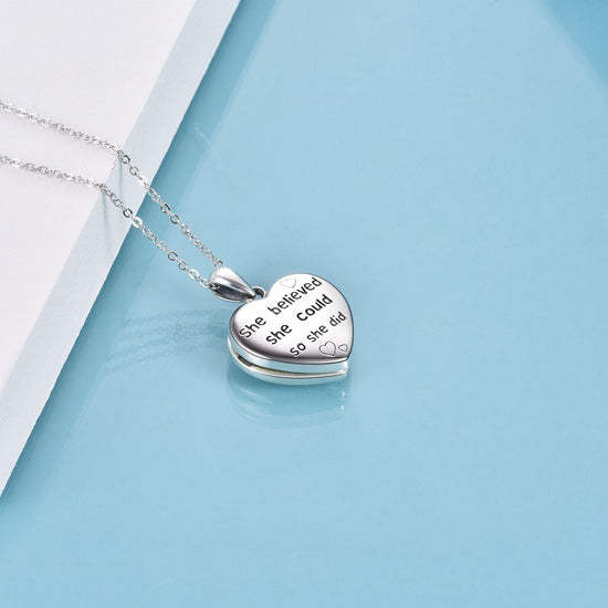 925 Sterling Silver Heart Flowers And Butterfly Photo Locket Necklace - onlyone