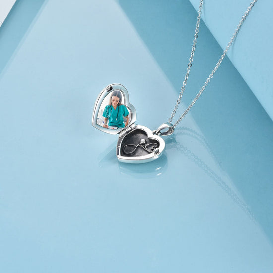925 Sterling Silver Heart Flowers And Butterfly Photo Locket Necklace - onlyone