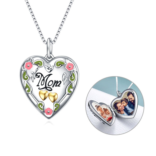 925 Sterling Silver Mother's Love  Heart Photo Locket Necklaces - onlyone