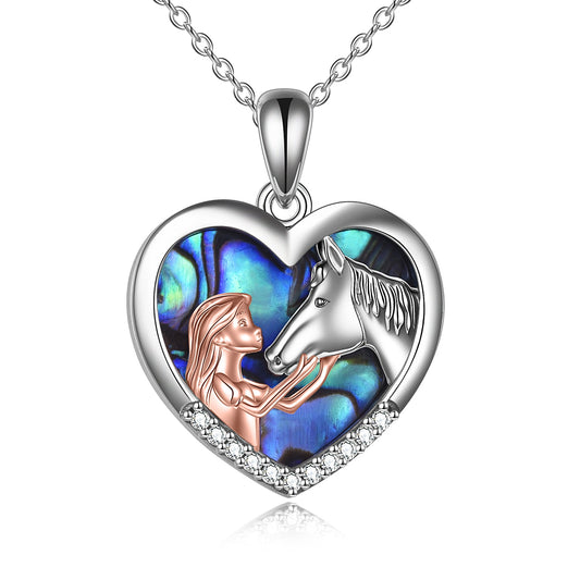 925 Sterling Silber Pferd mit Mädchen Herz Anhänger Halskette für Mädchen, Freundin, Frauen, Jugendliche, Tochter