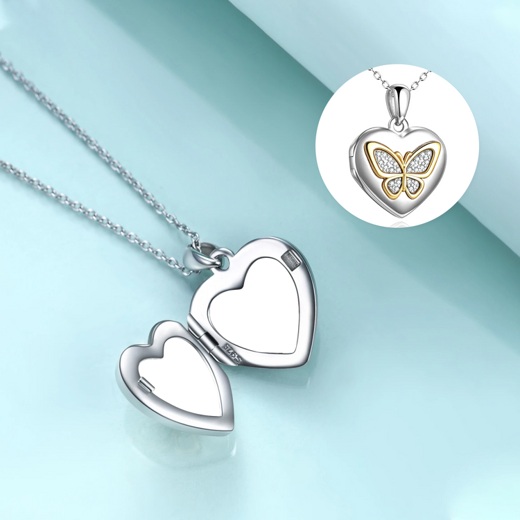 925 Sterling Silver Heart Butterfly Photo Locket Necklaces Forever In My Heart
