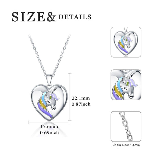 925 Sterling Silver Heart Unicorn Custom Photo Locket Necklace - onlyone