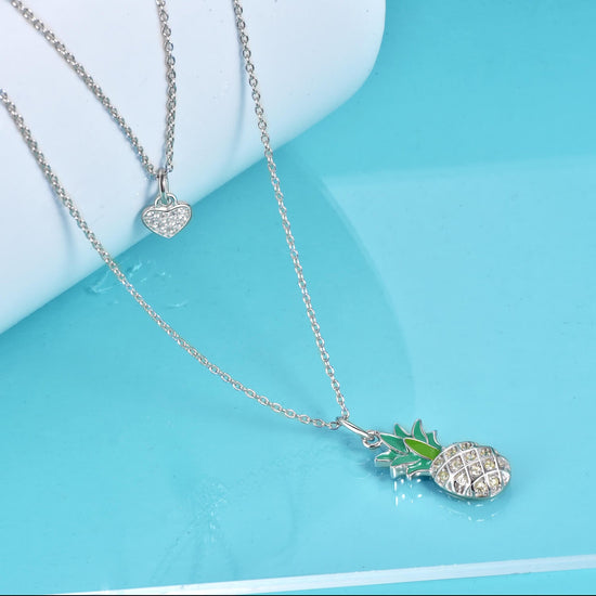 925 Sterling Silver Pineapple Necklace Layered Love Heart Pineapple Pendant Necklace Jewelry Gift for Women Teens Girls - onlyone